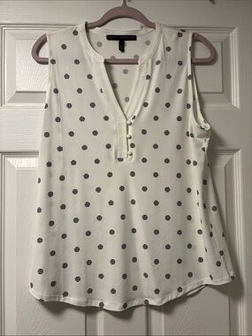 White House Black Market White Sleeveless Polka Dot Henley Cami